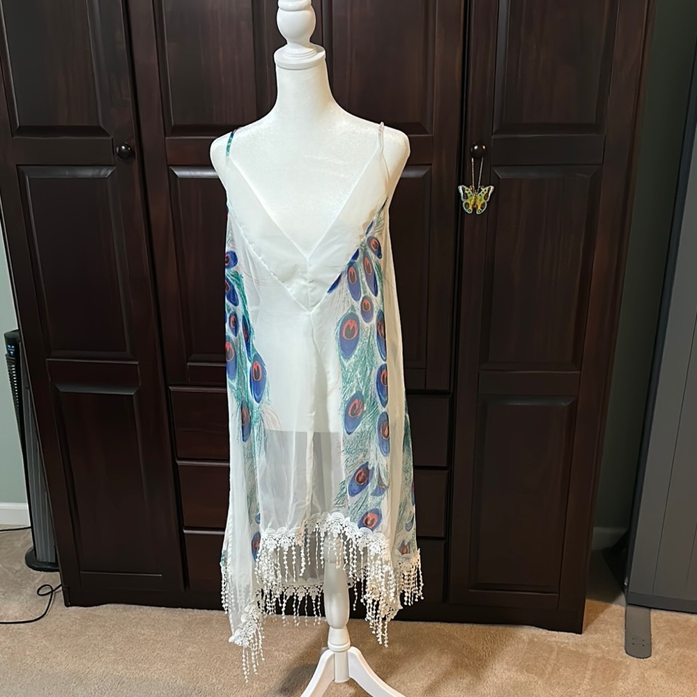 VENUS Blue and Green Swim Coverup with Fringe Details